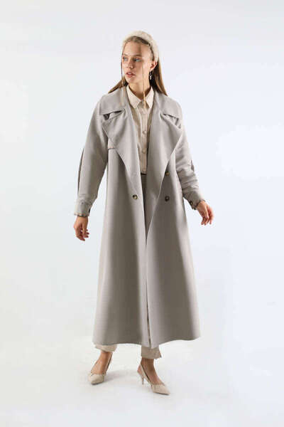 ZÜLAYS Ekose Detaylı Trençkot Gri