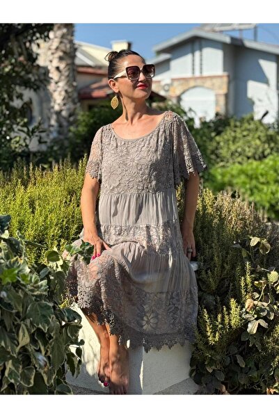 Punta Otantik Ncc10337 Italian Silk Dress Mink