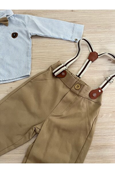 AKİ MODA KİDS Erkek bebek pantolon gomlek papyonlu askılı takım