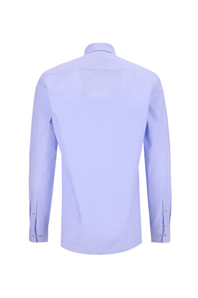 Fabrika Slim Fit Alttan Britli Yaka Çizgili Mavi Erkek Gömlek MAYDOS-Y 307
