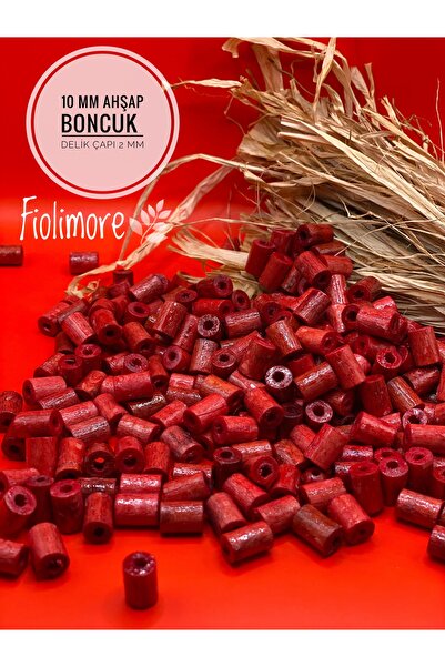 Fiolimore 10 mm crvene rezane drvene perle (50 grama, 190 komada) prečnik rup...