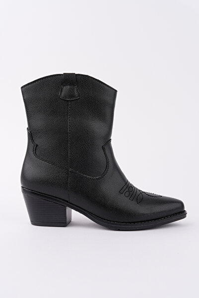 meyra'nın ayakkabıları Women's Black Leather Short Cowboy Boots