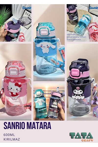 TATA CRAFT Sanrio 600ml Matara School Water Bottle with Hanger Children's School Supplies *Purple