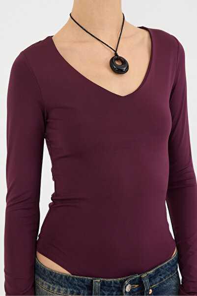 Addax V Yaka Uzun Kollu Basic Bodysuit Z24-0098-DK1