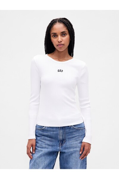 GAP Kadın Beyaz Modern Fitilli Logo Crop T-Shirt