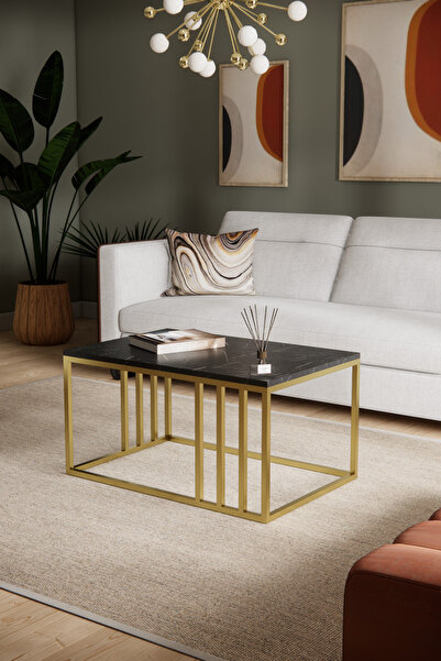 Phobia Midas Orta Sehpa Gold Metal Siyah Mermer Desen Raf 1926