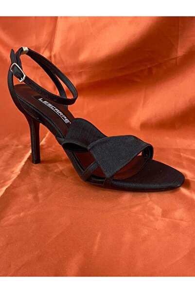 lescarpe LES04 RENK SİYAH ÖNÜ ARKASI AÇIK BANTLI KADIN TOPUKLU STİLETTO