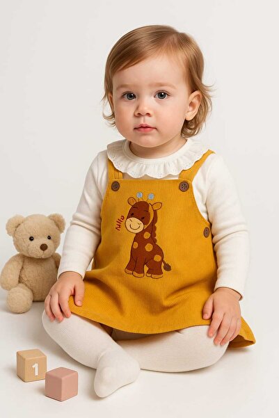 Tosyalı Burak Bebe Kız Bebek Pamuklu Kadife Kumaşlı Tişörtü Penyeli Jile Elbise