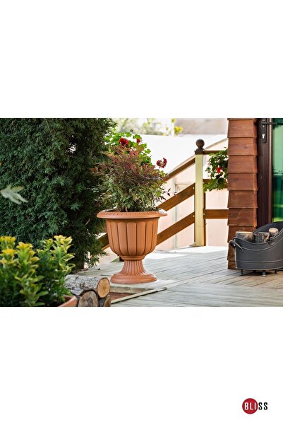 Bliss Nergis Dekoratif Antrasit Renk Ayaklı Saksı - Plastik Çiçek Saksısı