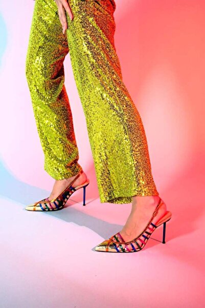 lescarpe LES07 ALTIN MULTİ KADIN TOPUKLU AYAKKABI STİLETTO
