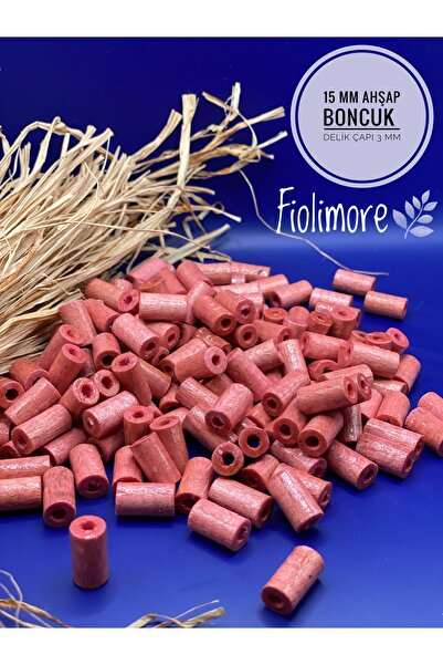 Fiolimore 15 mm ružičaste rezane drvene perle (50 grama, 100 komada) promjer ...