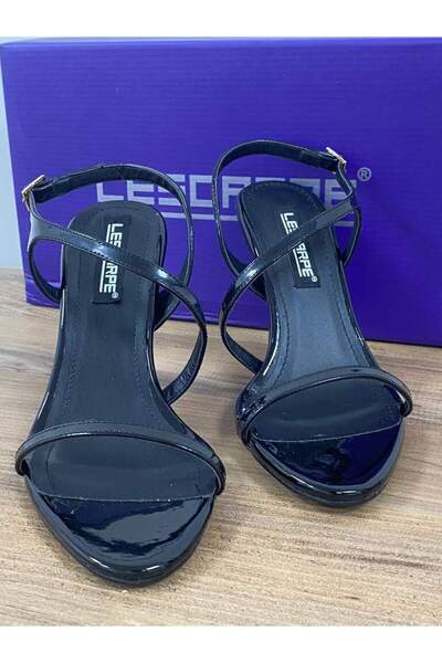 lescarpe LES03 RENK SİYAH RUGAN ÖNÜ ARKASI AÇIK BANTLI KADIN TOPUKLU STİLETTO