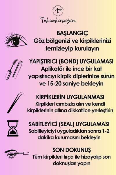 Takmakirpiğim Takma Kirpik Seti Yapıştırıcı, Sabitleyici, Cımbız Ve Kirpik Fırçasıyla 200 Adet Kirpik Tutamı