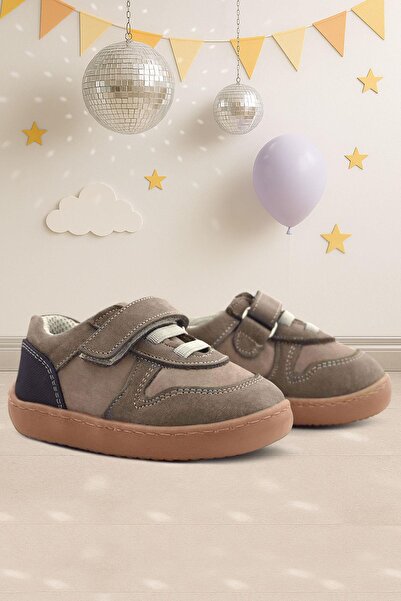 Rakerplus Bob Genuine Leather Sand Cream Barefoot Velcro Elastic Baby Sneaker Shoes