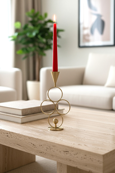 LUKREA Pirinç El Yapımı Konik Halka Mumluk Şamdan