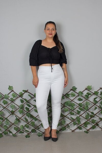 Truva XXL Plus Size High Waist White Cotton Leggings Pants – Comfortable Fit with Back Pocket, Full Lycra