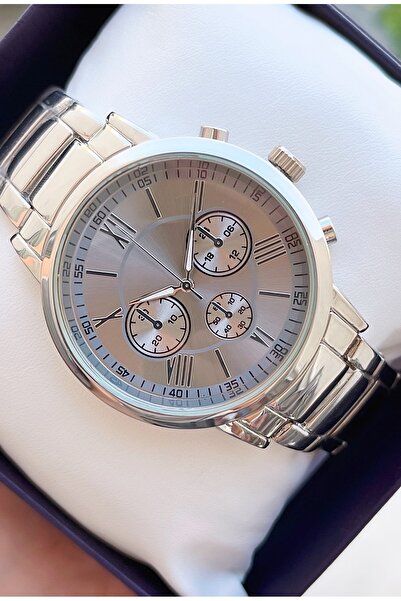Weluxa Silver Color Dial Steel Band Roman Numeral Men's Wristwatch