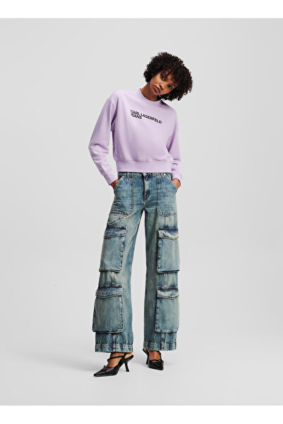 Karl Lagerfeld Jeans Yüksek Bel Geniş Paça Standart Mavi Kadın Denim Pantolon...