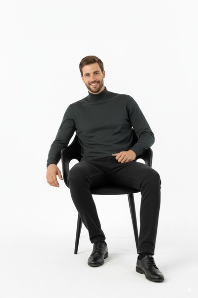 Oppland Чоловічий казах з рибальським коміром, вовняний, тканий, класична модель, повний крій