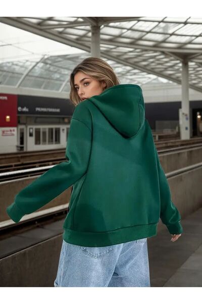 LOUİSA Women's Hooded Zippered Nefti Green Ribbed Cardigan