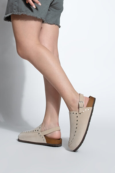 Marjin Dámská pravá kůže Eva Podešev Přední uzavřená Čepy Sabo Denní sandály Bolve Béžová