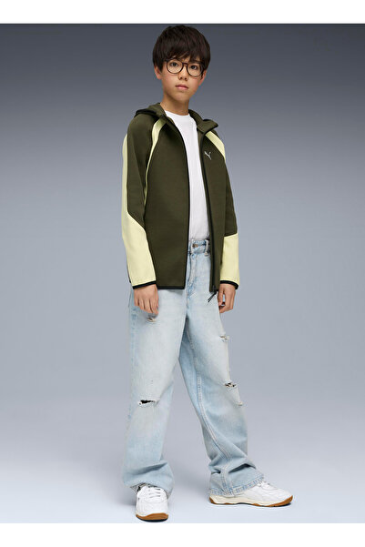 Puma Fermuarlı Yaka Düz Haki Erkek Çocuk Eşofman Üstü 68886370-EVOSTRIPE Full...