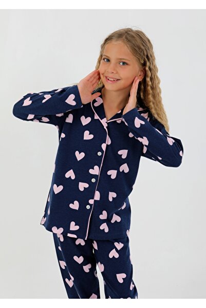 vitmo Детски комплект пижама с дълъг ръкав от 100% памук с копчета Heartie