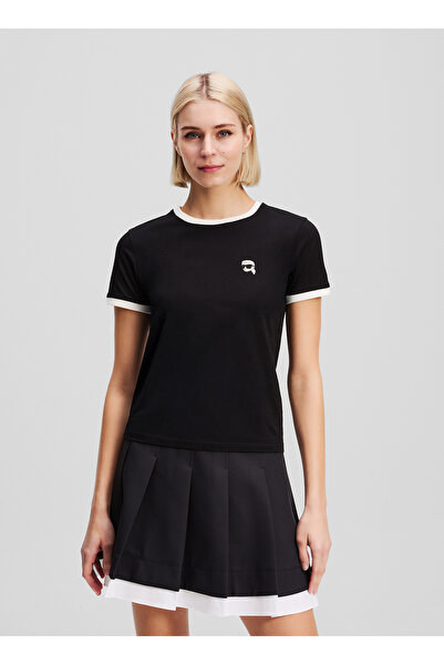 Karl Lagerfeld Yuvarlak Yaka Desenli Siyah Kadın T-Shirt A3W17078