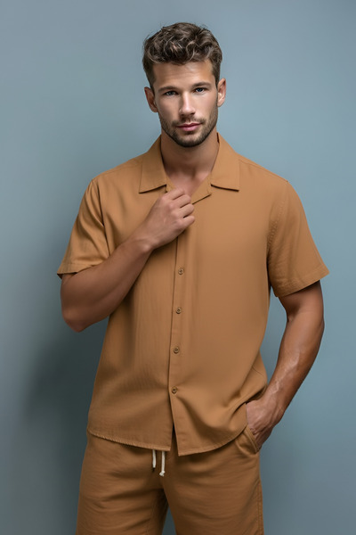 MCZ GİYİM Tile Color Slim Fit Men's Shorts - Shirt Bottom Top Set