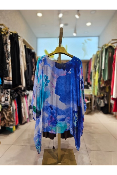 MADE İN ITALY SILK BLEND ITALYAN KADIN MAVİ BLUZ