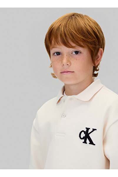Calvin Klein Nakışlı Erkek Çocuk Ekru Sweatshırt IB0IB02574PGB
