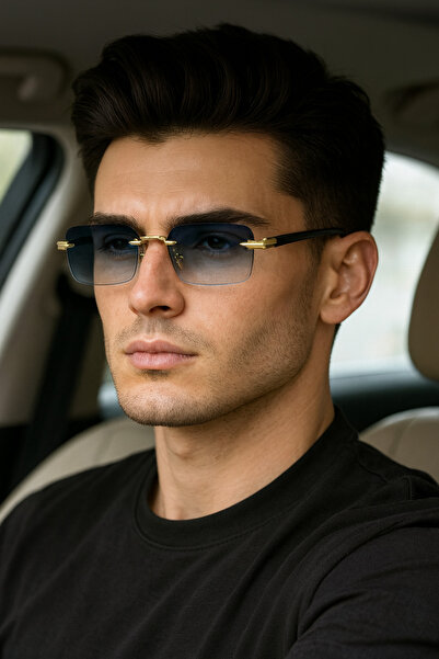 LOOKUP NEW Eşref Tek Sunglasses Unisex Women Men Uv400 Protected Square Metal Gold Gold Hinged Sunglasses