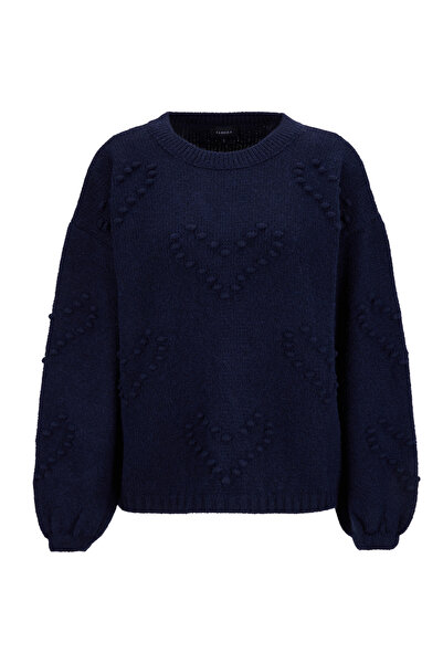 Fabrika Bisiklet Yaka Loose Fit Jakarlı Lacivert Kazak Kadın F5WL-KZK0265