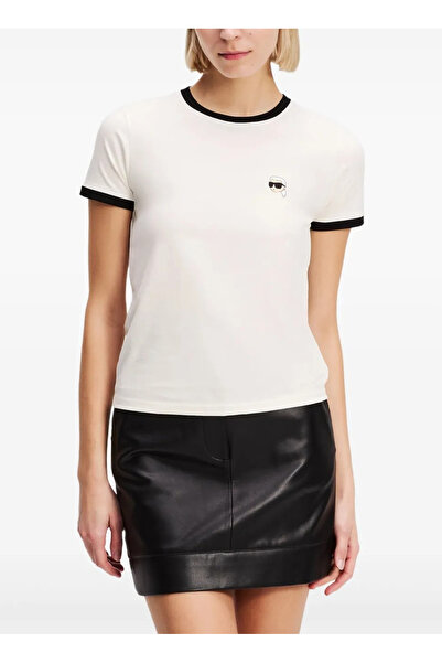 Karl Lagerfeld Yuvarlak Yaka Desenli Beyaz Kadın T-Shirt A3W17078