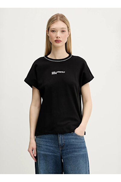 Karl Lagerfeld Jeans Yuvarlak Yaka Baskılı Siyah Kadın T-Shirt A3W17098