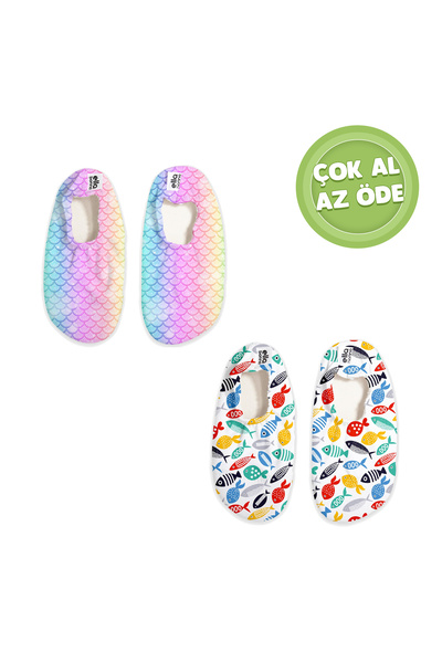 Ella Bonna Unisex Baby and Kids 2-Pack Sea and Pool Shoes - Rainbow and Colorful Fish