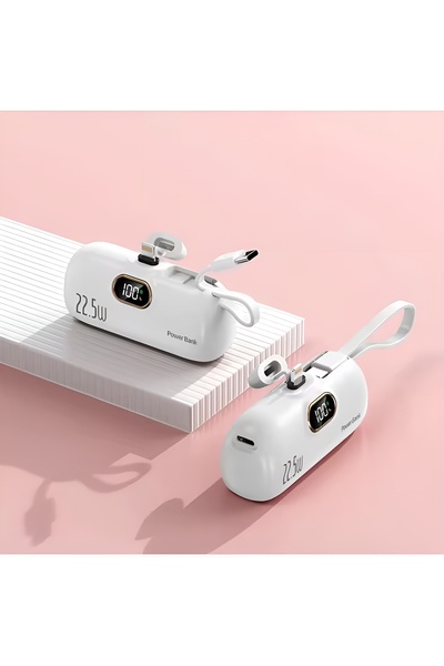 Spon Portable Power Bank with Built-in Type-C Cable and Display, 5000mAh, Compatible with Android and iOS Devices