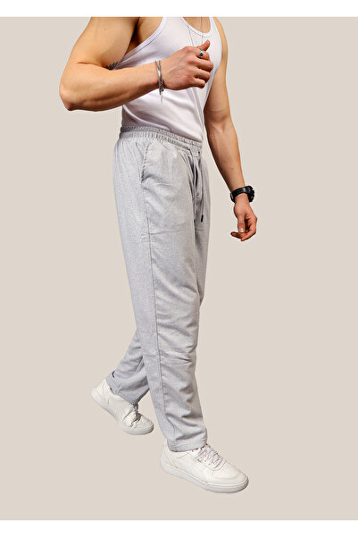 INFLUYENTE Ανδρικό γκρι φαρδύ παντελόνι με 2 κλωστές με τσέπες
