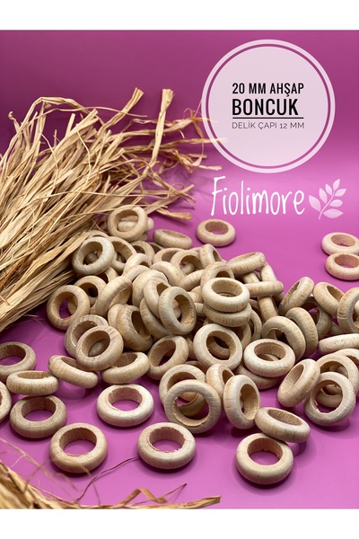 Fiolimore 20 mm Ham Ahşap Yassı Yüzük Boncuk (50 GRAM 65 ADET) Delik Çapı 12 ...