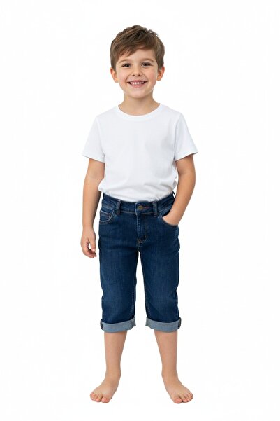 Oppland Yazlık Erkek Çocuk Kot Kapri Şort 3-12 Yaş için Diz Altı Pamuklu Cepli Rahat Sempatik