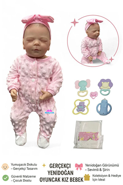 hediyecik Gerçekçi Yenidoğan Oyuncak Kız Bebek-Koleksiyon Bebek 43 cm