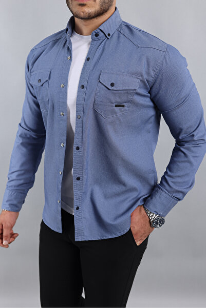 a02teks Cămașă Denim Slim Fit pentru bărbați Albastră