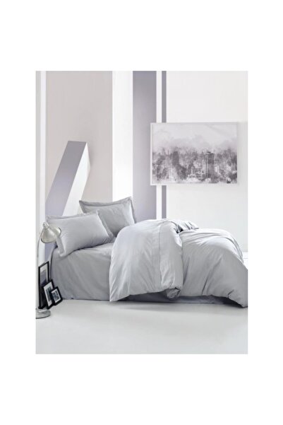 Cotton Box Set cuvertură de pilota dublă cu dungi elegante, gri satinat