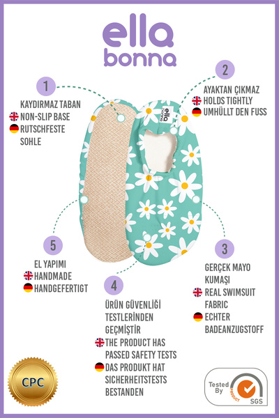 Ella Bonna Kaydırmaz Taban, Unisex Bebek, Çocuk Deniz Ayakkabısı, Havuz Patiği, Yeşilli Papatya
