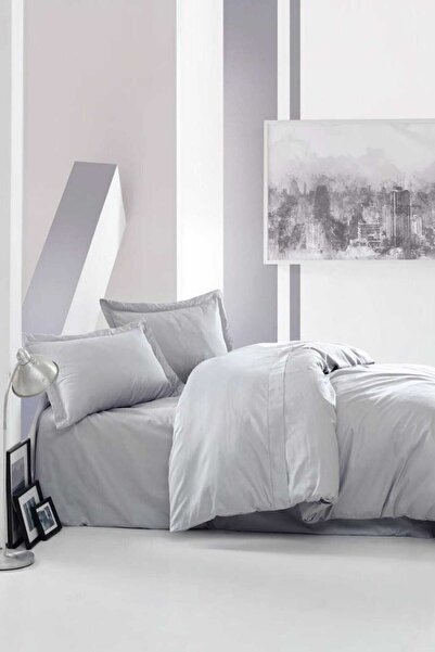 Cotton Box Елегантний сатиновий двоспальний комплект постільної білизни сірий