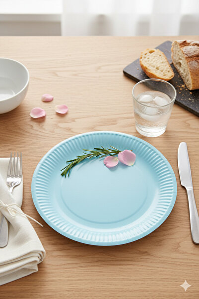 Deniz Party Store Düz Mavi Karton Tabak 8 Adet