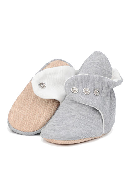 Ella Bonna Organik Pamuk Bebek Patiği, Kaydırmaz Taban, Pamuklu Yenidoğan Panduf Basic Gri