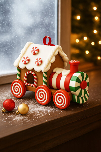 BeySüS زينة شجرة الصنوبر للعام الجديد، ديكور طاولة، قطار كوكي مضاء باللون الأبيض والأخضر