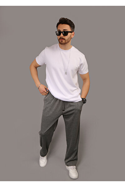 EydaMoon Men's Smoked Baggy Style Pique Fabric Loose Leg Sweatpants with Pock...