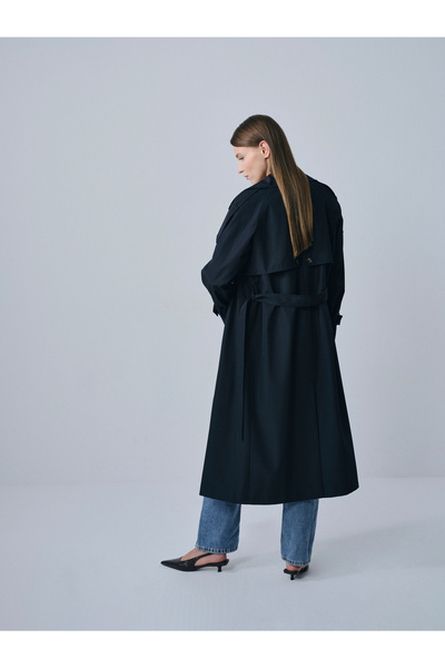 IDA Collection Çift Düğmeli Rüzgarlık Detaylı Trençkot Lacivert
